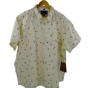 NWT Arbor Short Sleeve Button Up Shirt Men's L‎ Cream Patterned Casual Top